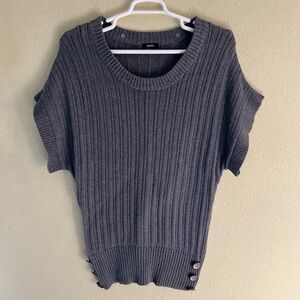 Vintage Y2K xoxo chunky knit sweater top short sleeve gray tunic buttons sz L e2
